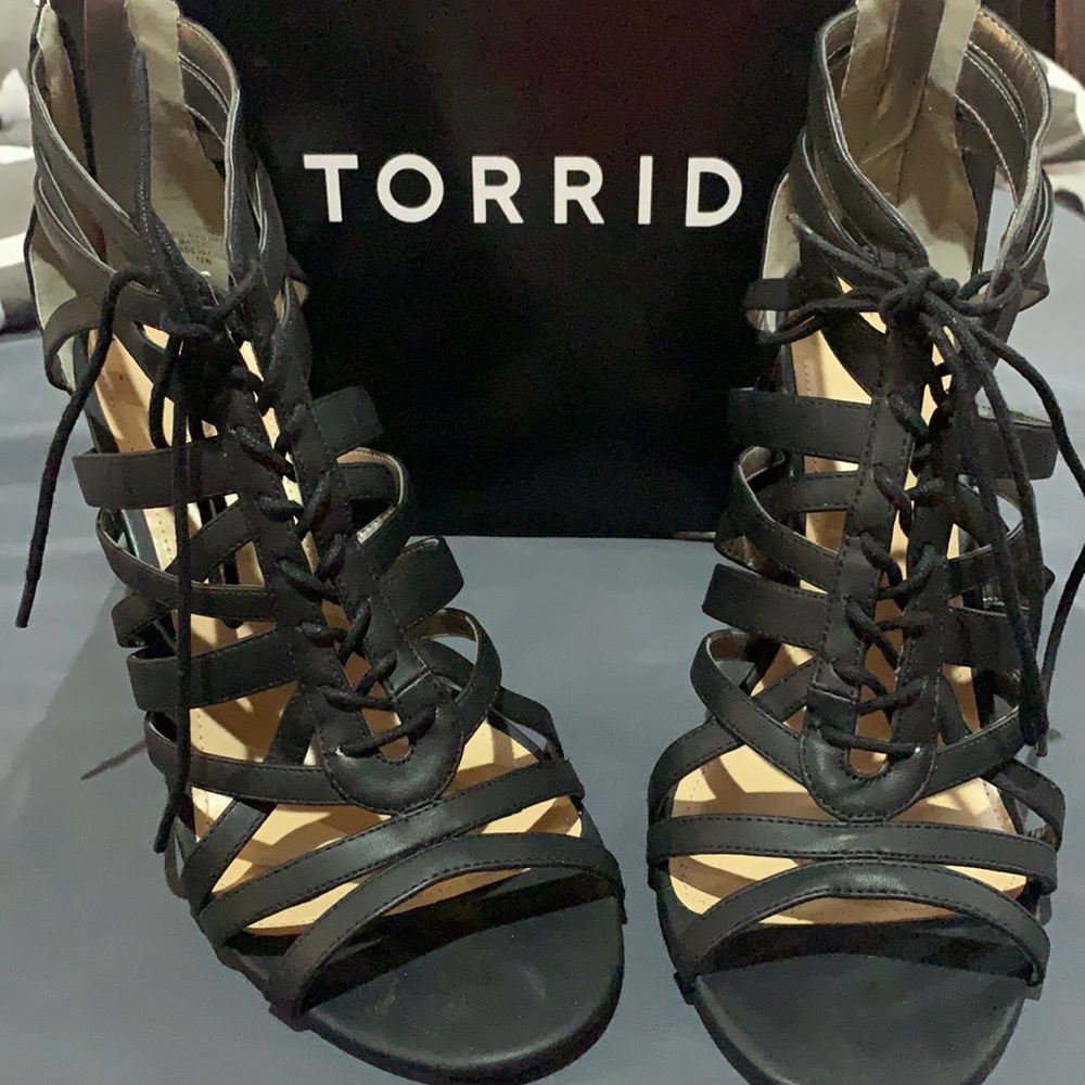 Torrid Lace Up Cage Heels GENTLY WORN Black